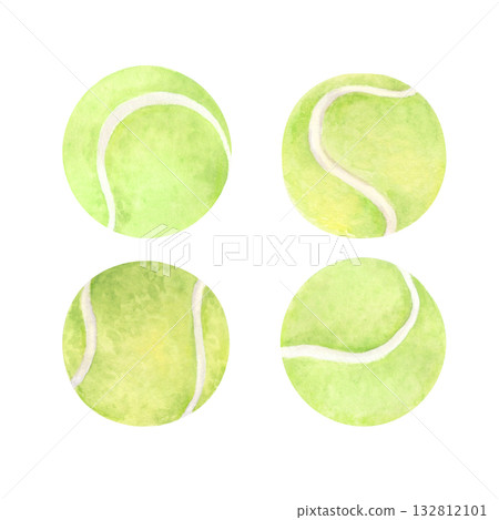 Classic green tennis balls watercolor illustration Classic green tennis balls watercolor illustration 132812101