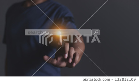 Young man hand touching search bar, Search job 132812109