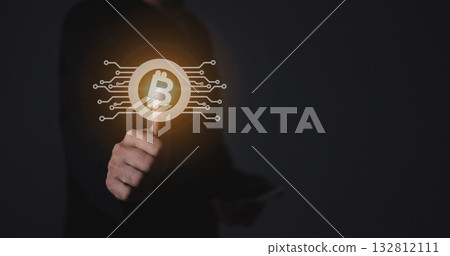 Young man with smartphone hand touching to trade cryptocurrencies online Young man with smartphone hand touching to trade cryptocurrencies online 132812111
