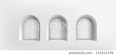 White 3d niche shelf set with arched frame opening 132812149