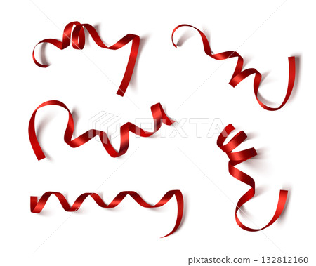 Red satin ribbons with shiny texture 132812160