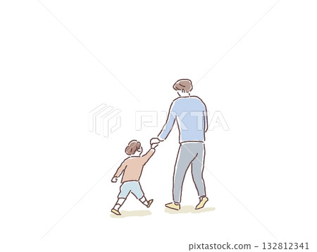 Parent and child holding hands, back view of man and child 132812341