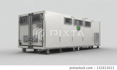 Portable industrial cold storage container with ventilation units and control panel, metallic exterior and heavy duty doors creating efficient Portable industrial cold storage container with ventilation units and control panel, metallic exterior and heavy duty doors creating efficient 132813013