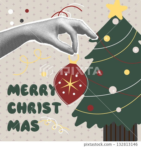 Christmas greeting card design with traditional festive Xmas tree. Abstract winter illustration of Christmas greeting card design with traditional festive Xmas tree. Abstract winter illustration of 132813146
