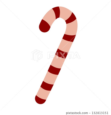 Candy cane, christmas stick decoration. Red and white striped sugar lollipop icon. Festive ornament 132813151