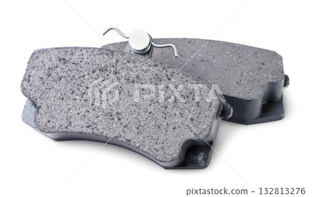 Two brake pads close-up on a white. Isolated 132813276
