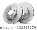 Two car brake discs close-up on a white. Isolated 132813279