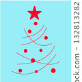 Modern trendy style Christmas tree in red color on blue background. Simple abstract minimalistic 132813282