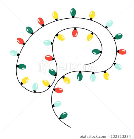 Colorful Christmas garland, light decoration with multicolored lamps on wire, cable, twisted string Colorful Christmas garland, light decoration with multicolored lamps on wire, cable, twisted string 132813284