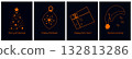 Merry Christmas and Happy New Year card designs set. Posters, black postcards with orange Xmas 132813286