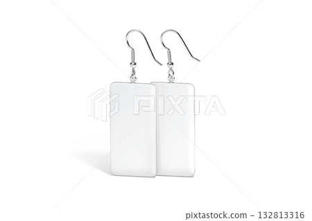Blank white rectangle earring pair mockup standing, front view 132813316