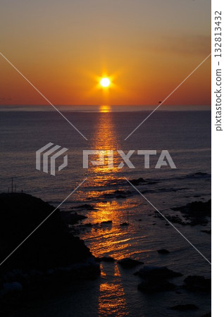 Cape Erimo in the morning glow, with the rising sun illuminating the sea surface 4 Cape Erimo in the morning glow, with the rising sun illuminating the sea surface 4 132813432