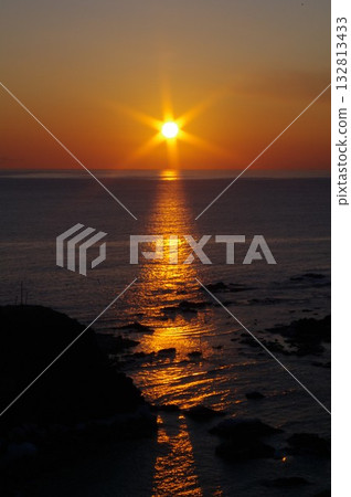 Cape Erimo in the morning glow, with the rising sun illuminating the sea surface 5 132813433