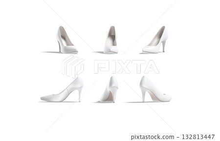 Blank white high heels shoes mockup, different angles views 132813447