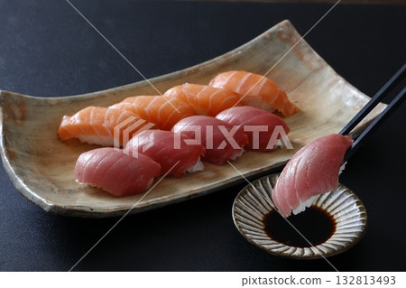 Tuna and salmon sushi Tuna and salmon sushi 132813493