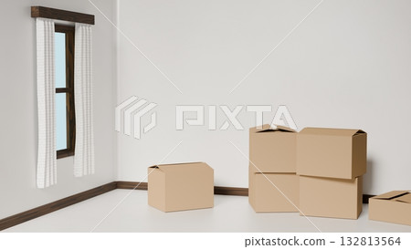 房間裡堆滿了搬家和整理雜物留下的紙箱。 132813564