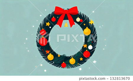 用松枝和絲帶製成的聖誕花圈式框架材料 用松枝和絲帶製成的聖誕花圈式框架材料 132813670