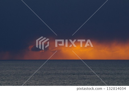 Orange afterimage of the setting sun on the west side of Cape Erimo 2 Orange afterimage of the setting sun on the west side of Cape Erimo 2 132814034