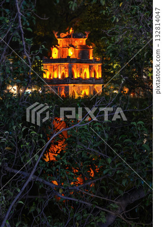 Turtle Tower at Hoan Kiem Lake at Night 132814047