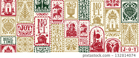 Christmas seamless pattern, 2026 New Year repeat print background, winter holiday wrapping paper.  132814074
