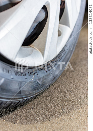 Traces of animal damage, animal hair remaining on the tires of the crashed vehicle Traces of animal damage, animal hair remaining on the tires of the crashed vehicle 132814081