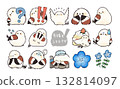 Cute long-tailed tit emoji stamp 132814097