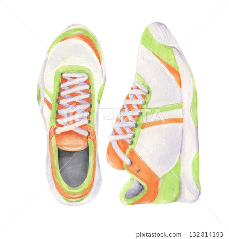 Pair of watercolor tennis sport shoes illustration 132814193