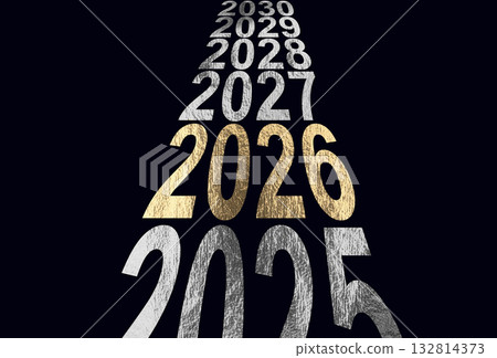 2026 New Year timeline concept. Golden and silver numbers symbolizing transition from past to future 2026 New Year timeline concept. Golden and silver numbers symbolizing transition from past to future 132814373