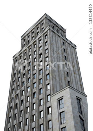 Concrete building view from below. Tall residential and commercial high rise with modern facade, Concrete building view from below. Tall residential and commercial high rise with modern facade, 132814430