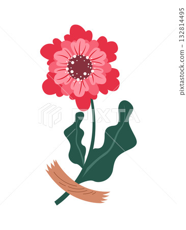 Flowers bouquet decoration attached by colorful washi tape. Floral pieces pretty romantic ornaments with sticker strips vector illustration 132814495