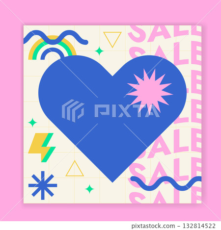 Design with Graphic Memphis Element. Background Retro Art for Advertising, Web, Social Media, Poster, Banner, Cover. Sale offer 132814522