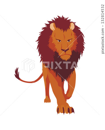 Proud powerful lion character. King of animal. Cartoon cute wild cat standing. Isolated vector Illustrations on a white background 132814532
