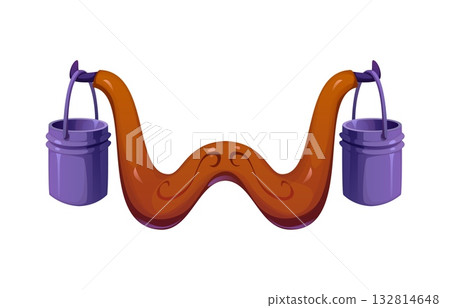 Cartoon agricultural typeface letter W as a wooden yoke carrying two water buckets. Vector playful farm font, agriculture typeface, harvest type, funny English alphabet as village, rural, rustic tool 132814648