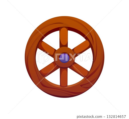 Cartoon wooden wagon wheel shaped like the letter O from a funny agriculture typeface, farm font, harvest type, funny English alphabet. Vector abc character features a rustic round form with spokes Cartoon wooden wagon wheel shaped like the letter O from a funny agriculture typeface, farm font, harvest type, funny English alphabet. Vector abc character features a rustic round form with spokes 132814657