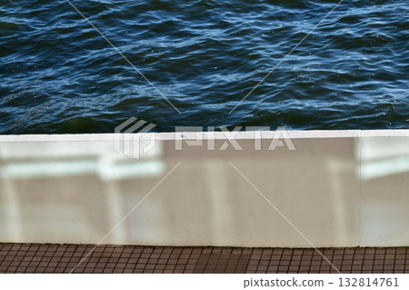 The view of seashore with calm seascape. Waterfront view. Copy space. Nature concept. 132814761