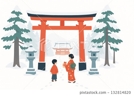 白雪覆蓋的神社和通道 132814820