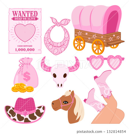 Cute western cowgirl elements clipart 132814854