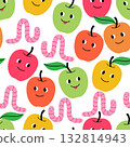 Vector seamless pattern with bright multi-colored apples and worms Vector seamless pattern with bright multi-colored apples and worms 132814943