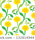 Vector seamless pattern with decorative yellow flowers intertwined in an ornament. Vector seamless pattern with decorative yellow flowers intertwined in an ornament. 132814944