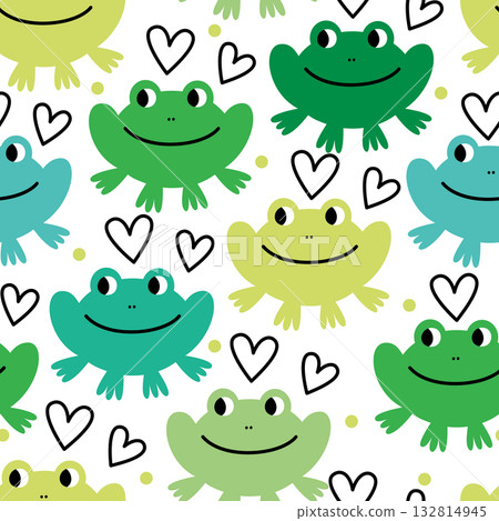 Vector seamless pattern with funny frogs of different green colors 132814945