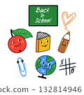 Vector set of Back to School illustrations with globe, apple, book, pencil Vector set of Back to School illustrations with globe, apple, book, pencil 132814946