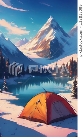 Winter mountain camping *Background material for smartphones (aspect ratio 9:16) 132815099