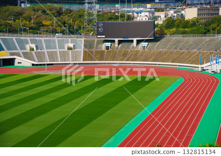 Athletics stadium stand at Kobe Sports Park seen from above 132815134