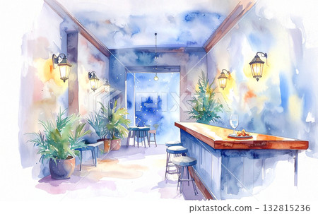 在以白色為主題的時尚咖啡館享用葡萄酒。 132815236