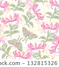 Watercolor seamless pattern with pink exotic flowers and butterflies fluttering above them. Watercolor seamless pattern with pink exotic flowers and butterflies fluttering above them. 132815326
