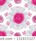 Watercolor seamless pattern with purple roses on a white background and silver foliage Watercolor seamless pattern with purple roses on a white background and silver foliage 132815327