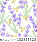 Watercolor seamless pattern with lavender flowers and honey-collecting bees Watercolor seamless pattern with lavender flowers and honey-collecting bees 132815328