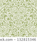 Watercolor seamless damask pattern with whimsical green floral ornament Watercolor seamless damask pattern with whimsical green floral ornament 132815346