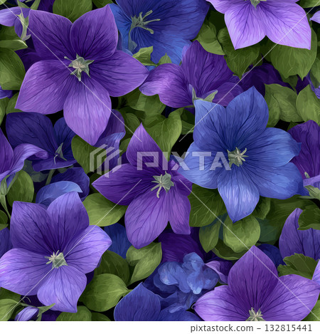 Purple and blue realistic bellflower seamless pattern Purple and blue realistic bellflower seamless pattern 132815441
