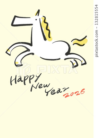 Running White Horse Japanese Modern New Year's Card 2026 New Year's Material Sumi-e Running White Horse Japanese Modern New Year's Card 2026 New Year's Material Sumi-e 132815554